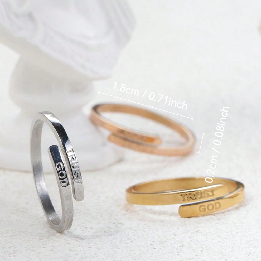 Stainless Steel Open Ring with TRUST GOD Engraving